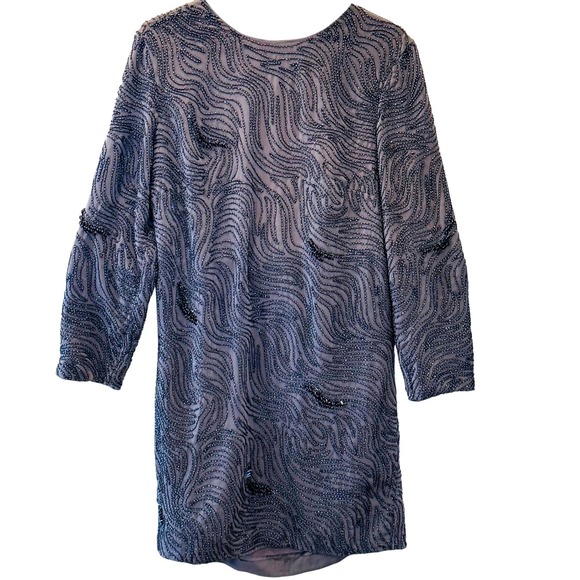 NWT Halston Heritage Size 12 Beaded Cowl Back 3/4 Sleeve Dress Gunmetal Gray - Picture 1 of 5